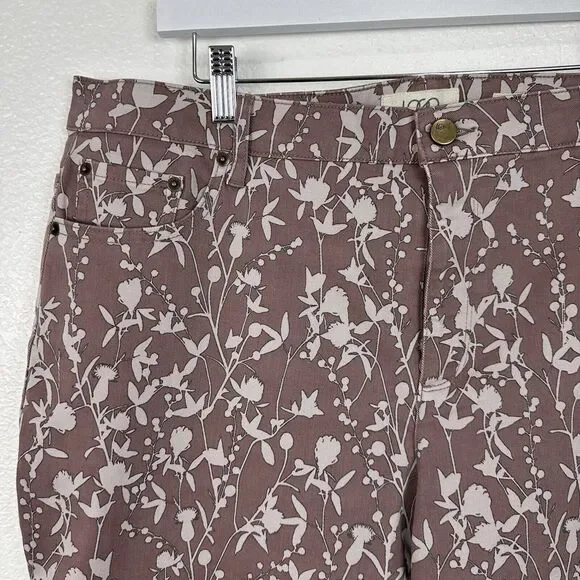 LOGO Lori Goldstein Jeans Women Size 20W Taupe Floral Stretch Twill Straight - Picture 4 of 11